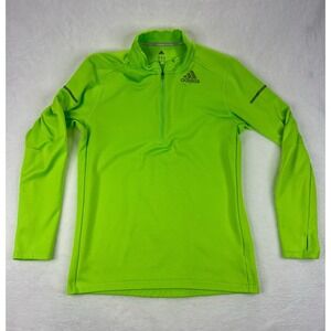 Adidas‎ Running Climalite 1/4 Zip Pullover Green Reflective Strips Men's Medium